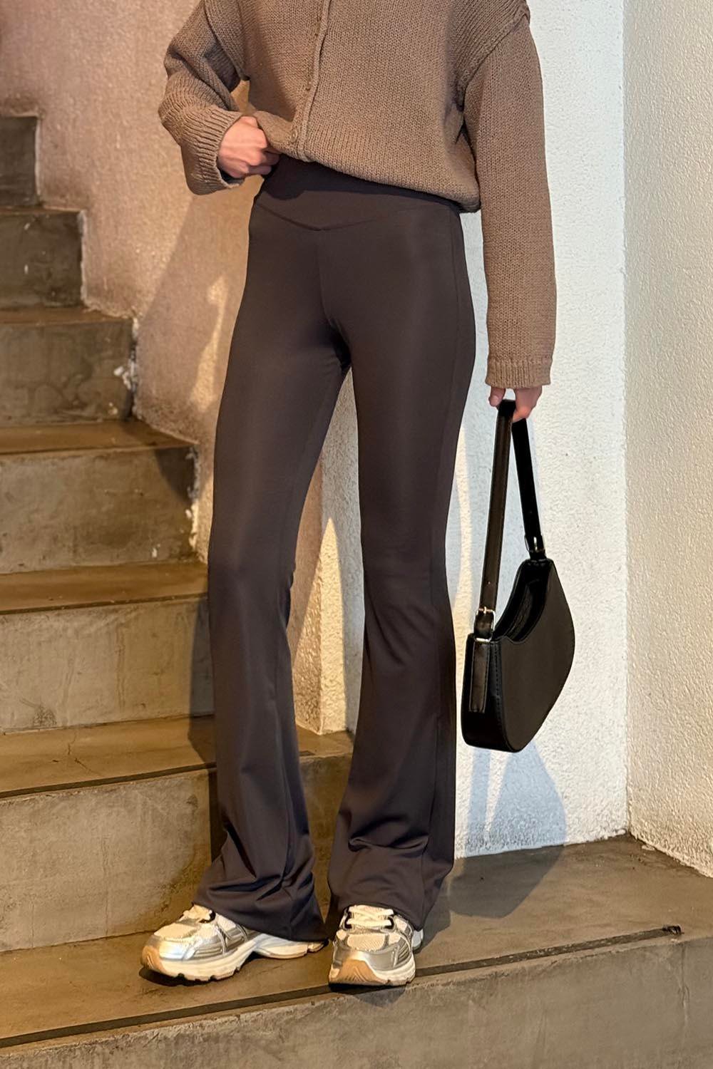 İspanyol Paça Tayt Pantolon Füme