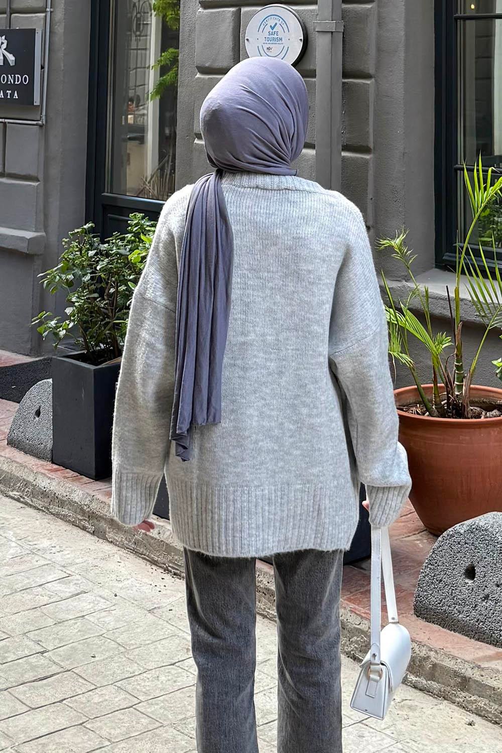 Salaş Dokulu Basic Hırka Gri