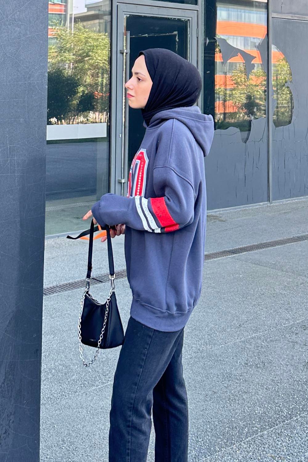 Go Baskılı Üç İplik Sweat Füme