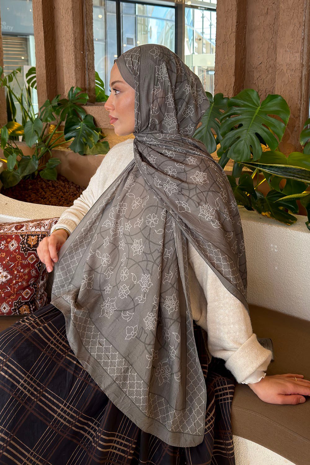 Geometrik Desen Bambu Şal Ada Çayı