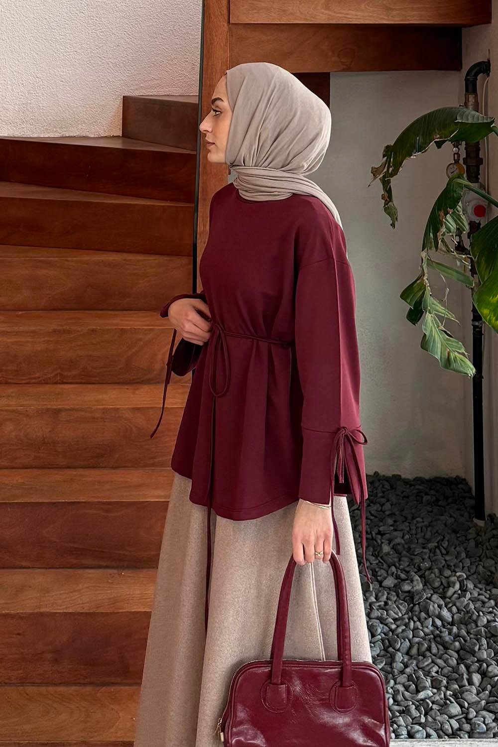 Yırtmaç Detaylı Sweat Bordo