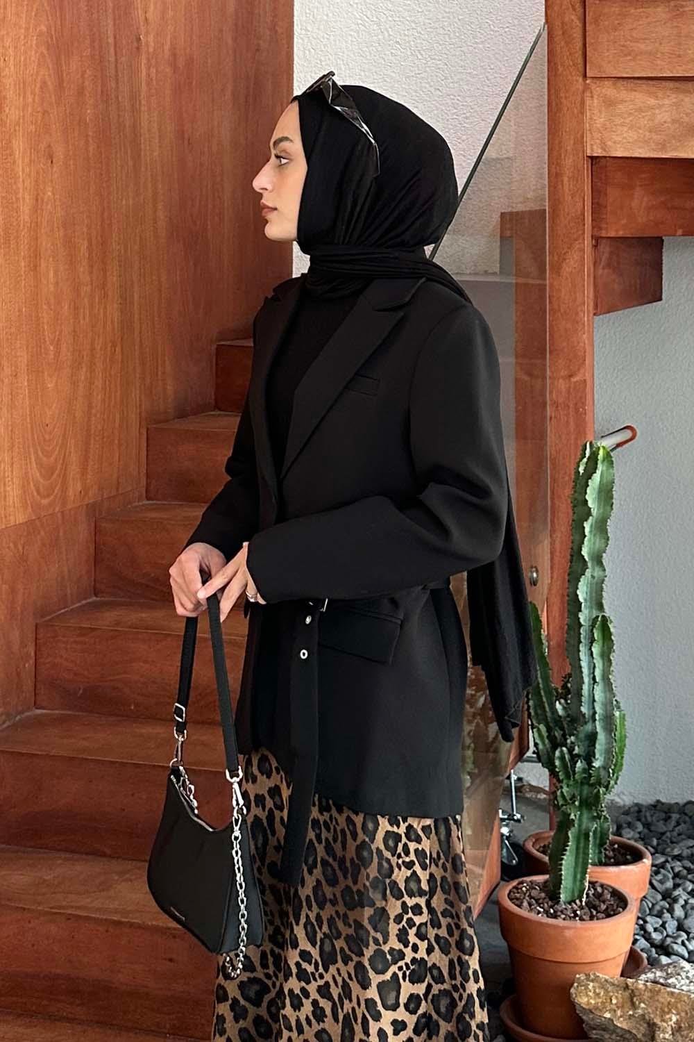 Kemerli Blazer Ceket Siyah