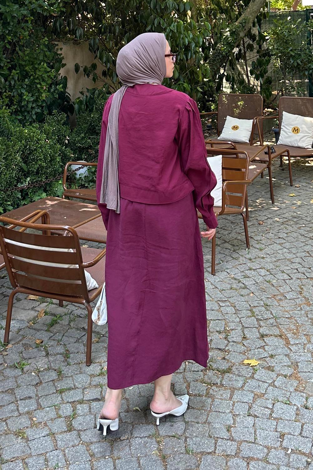 Etekli Tesettür Takım Bordo