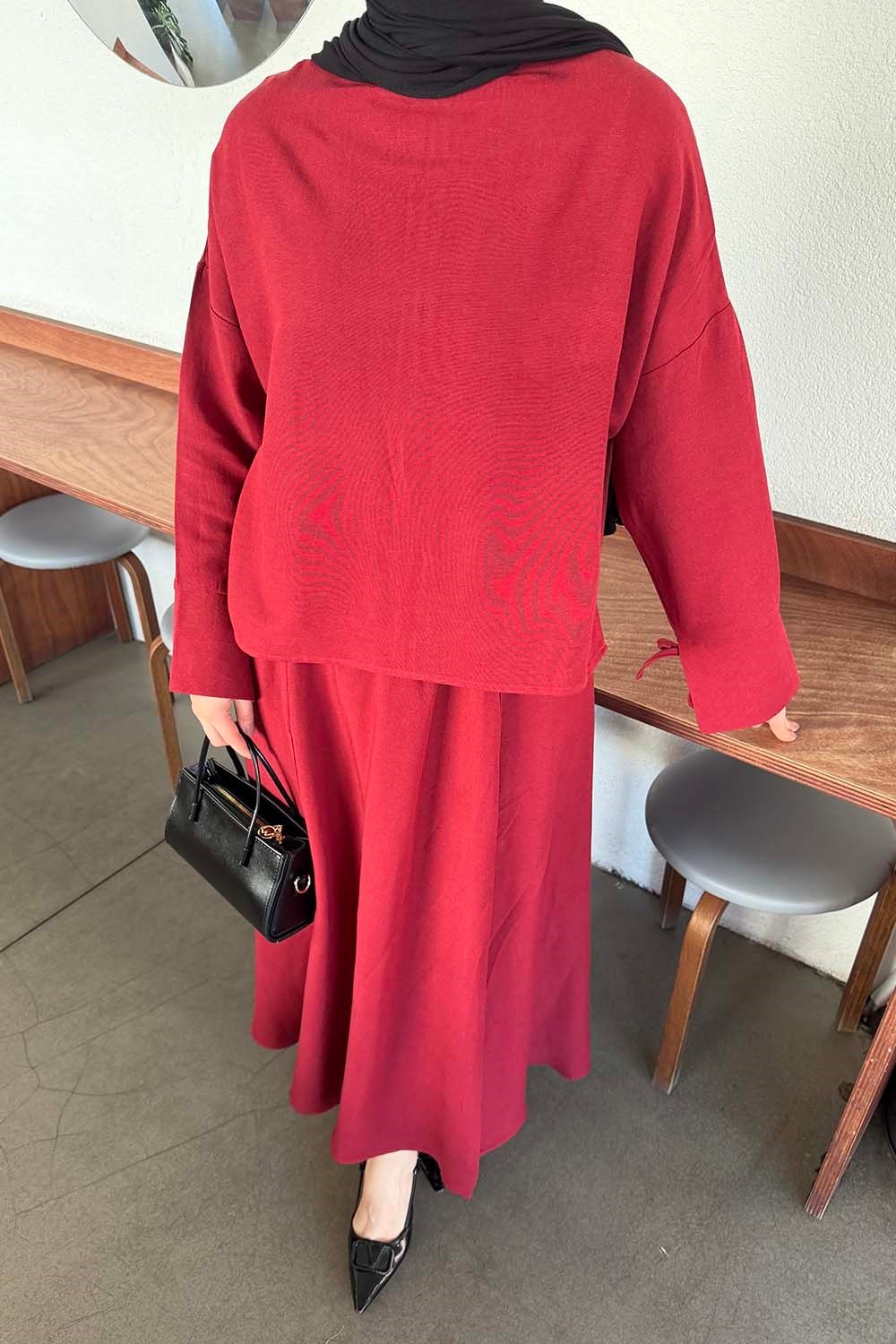 Kol Biye Detaylı Takım Bordo