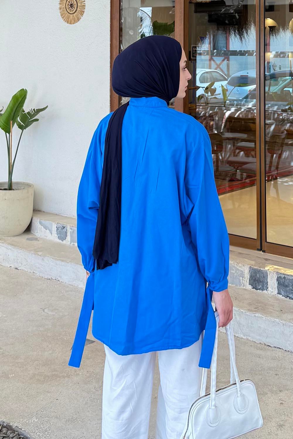 Kol Detaylı Gömlek 
Oversize Gömlek Saks Mavisi