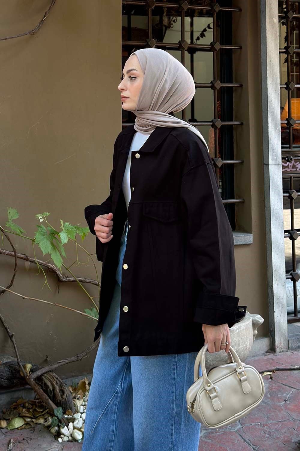 Gabardin Kapak Cepli Ceket Siyah