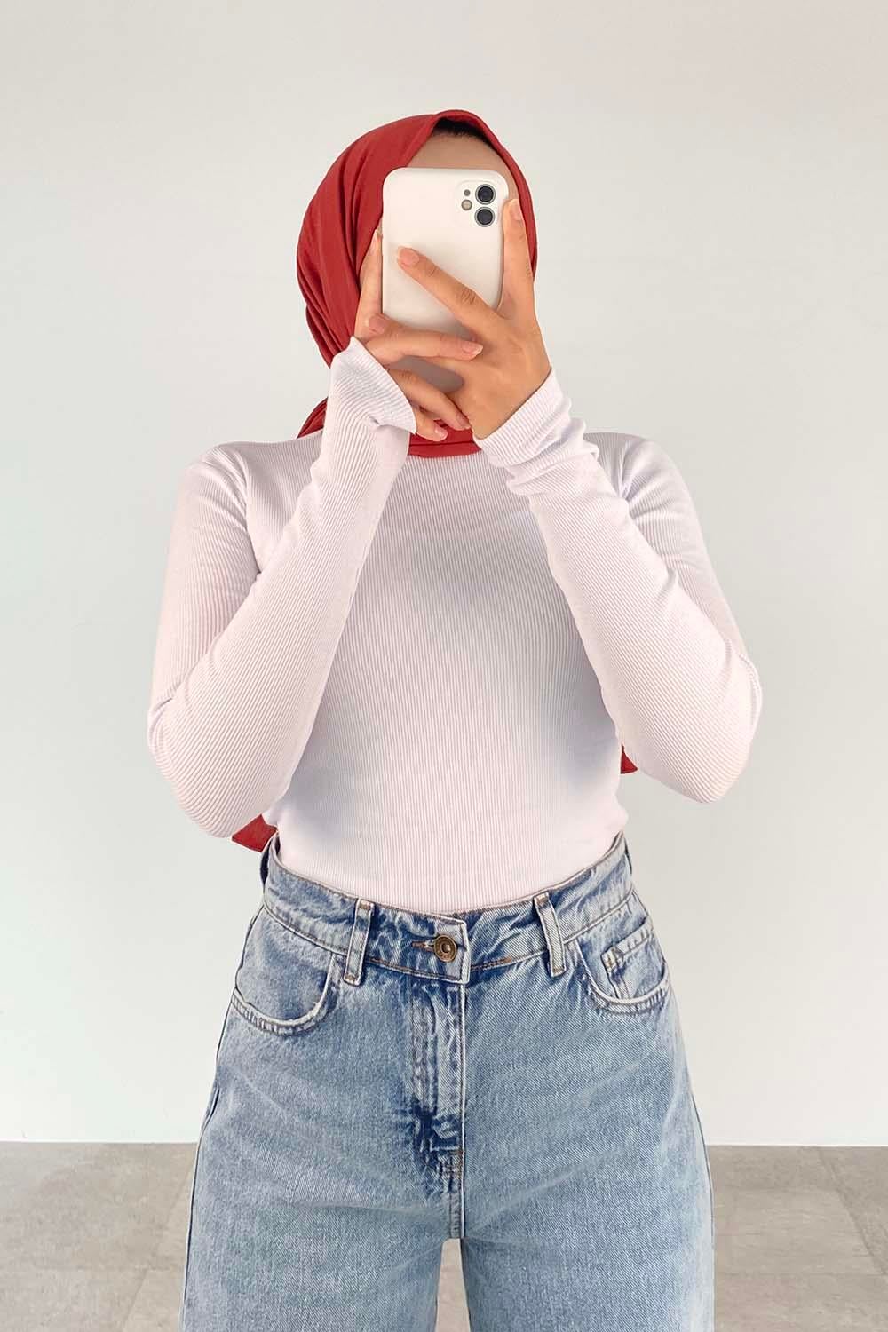 Balıkçı Yaka Fitilli Body Beyaz