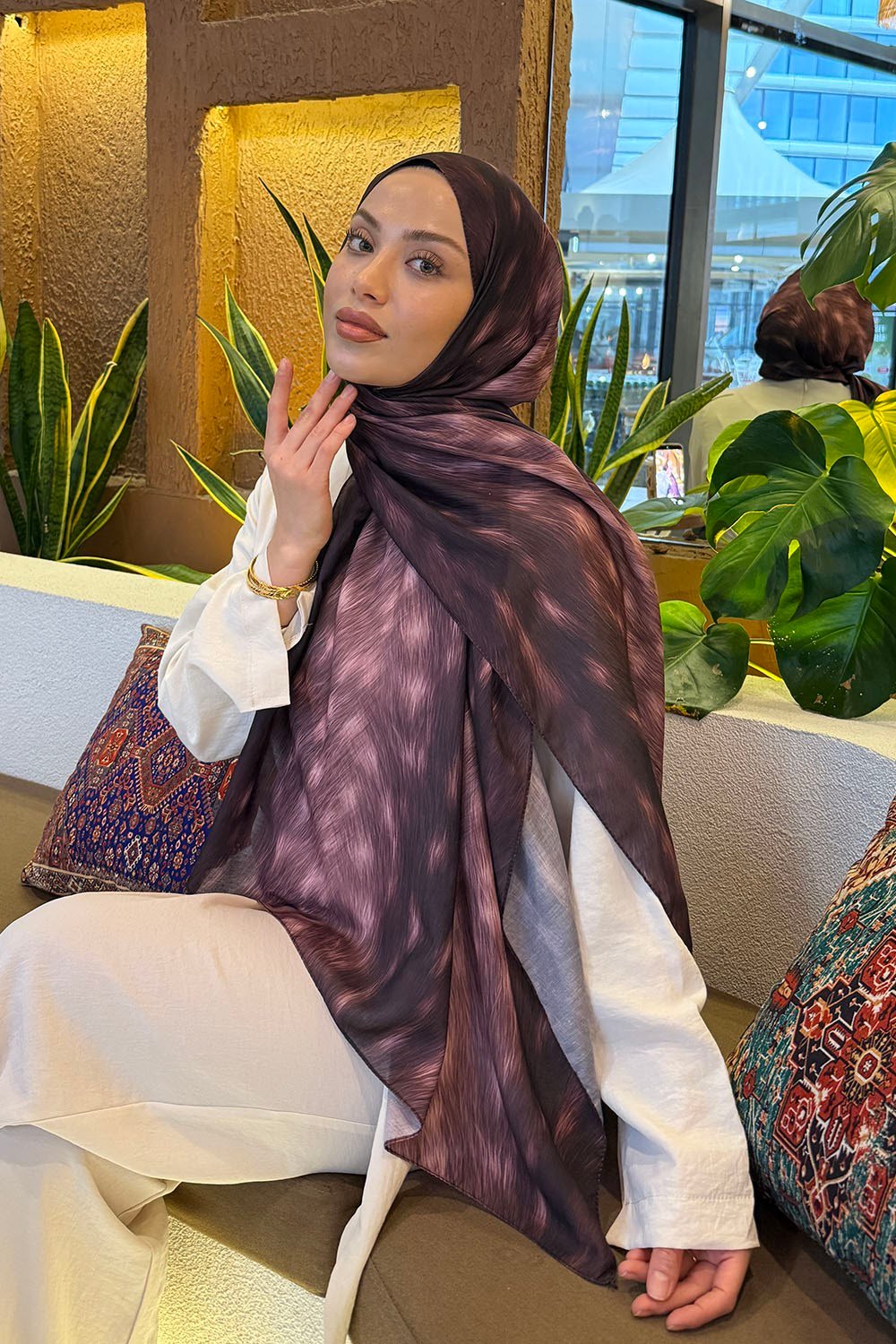 Ceylan Desen Soft Şal Koyu Bordo