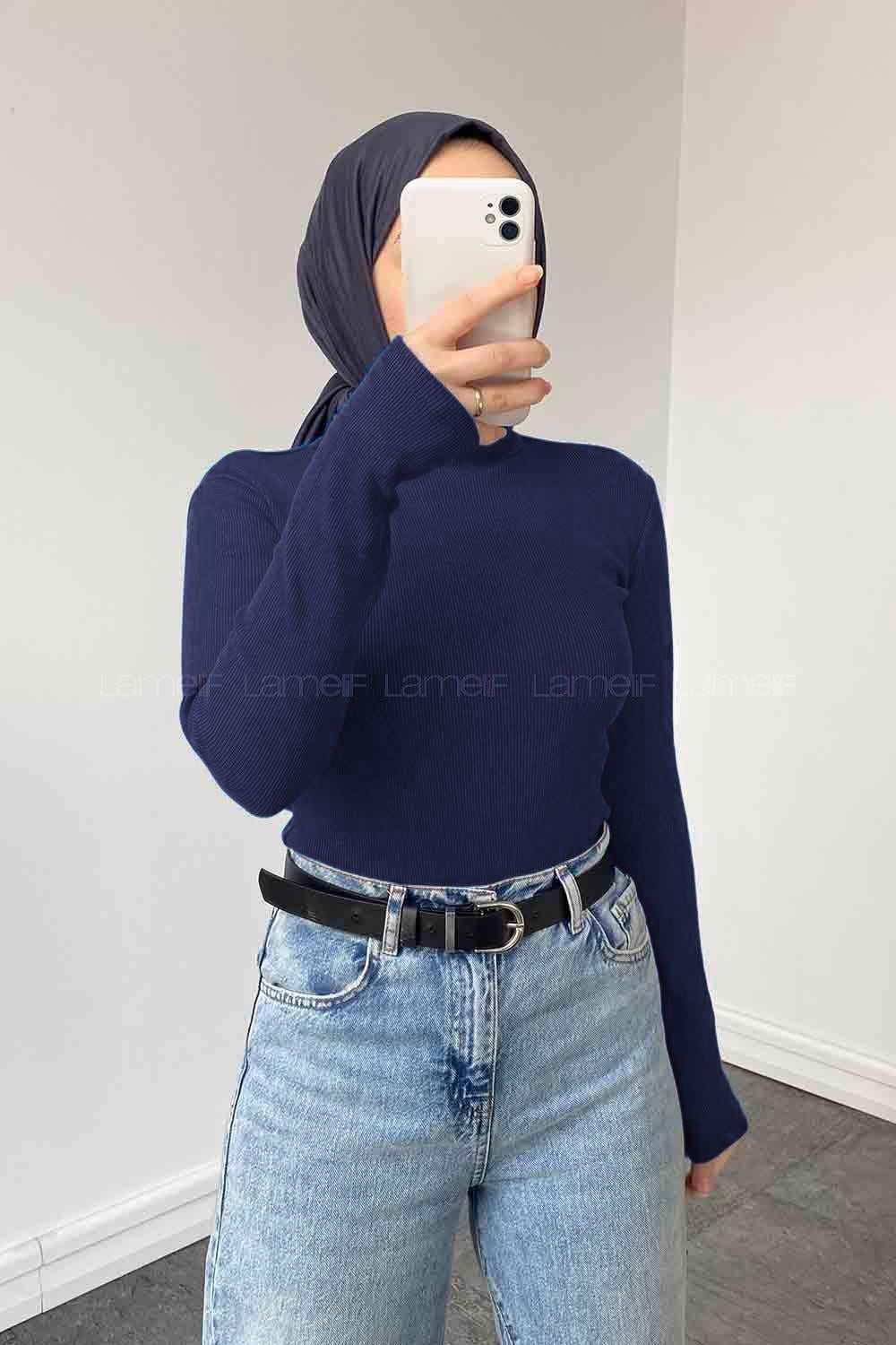 Balıkçı Yaka Fitilli Body Lacivert