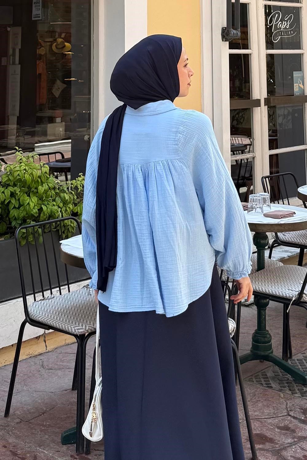 Dantel Detaylı Gömlek Bebe Mavisi