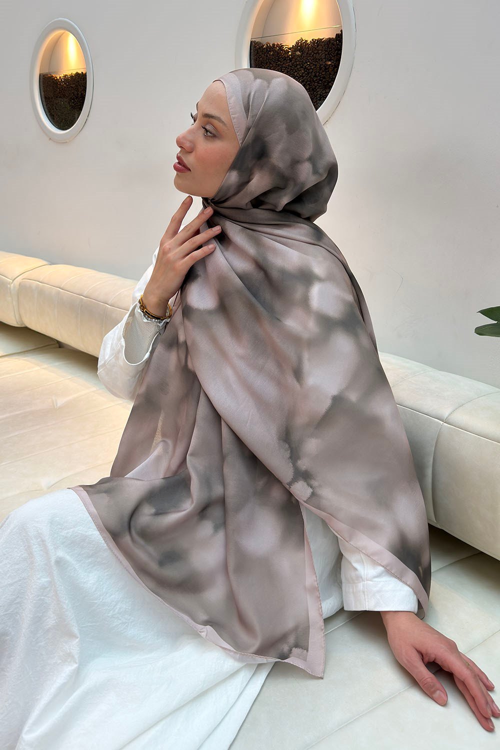 Batik Desen Soft Şal Koyu Vizonrengi