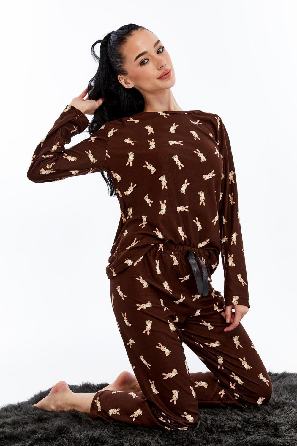 Desenli Pijama Takımı Acı Kahverengi