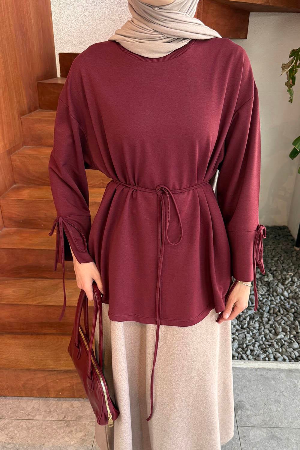 Yırtmaç Detaylı Sweat Bordo