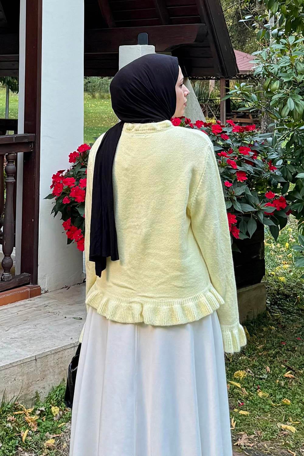 Fırfır Detaylı Hırka Sarı
