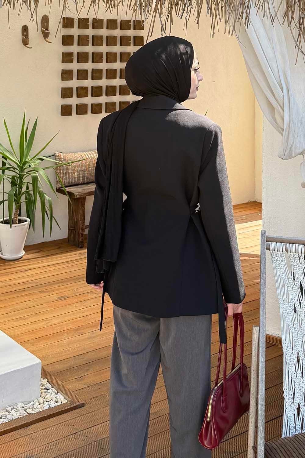 Yandan Bağlamalı Ceket Siyah