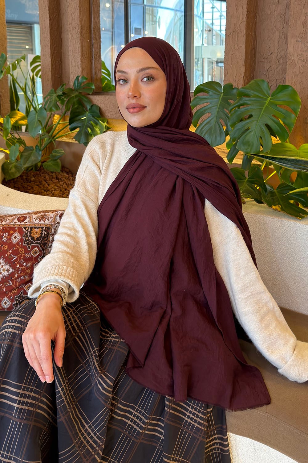 Organic Premium Şal Koyu Bordo