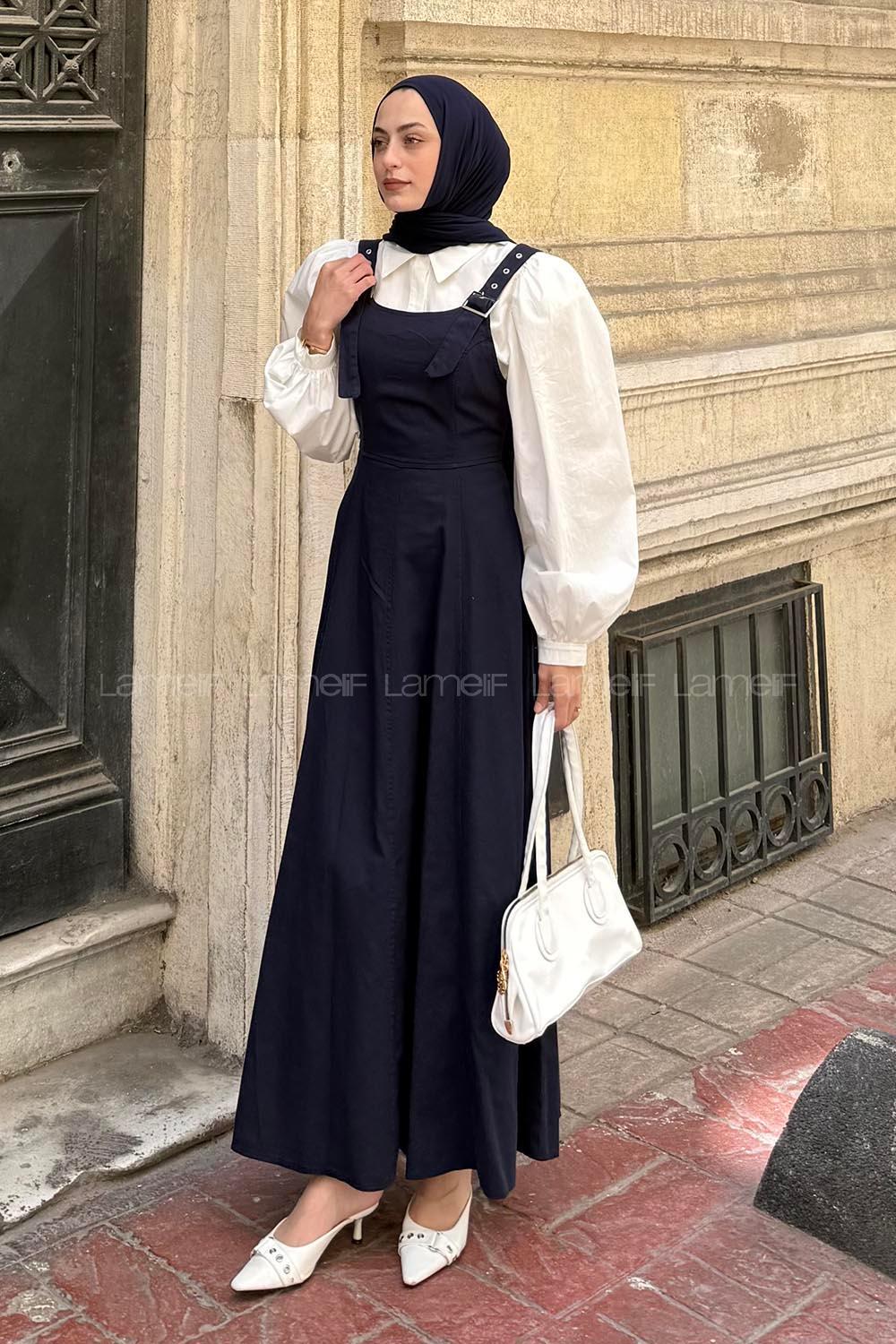 Askılı Gabardin Tesettür Jile Lacivert