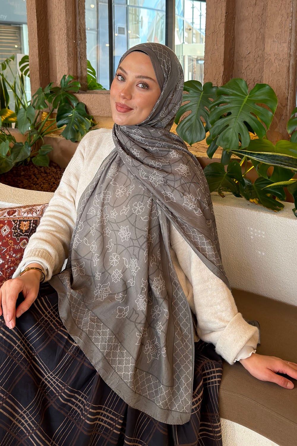 Geometrik Desen Bambu Şal Ada Çayı