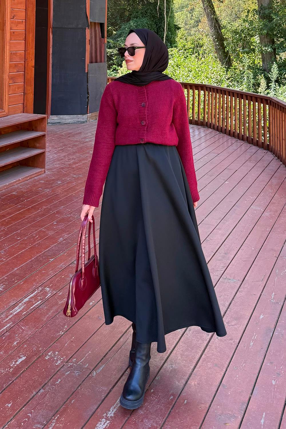 Bisiklet Yaka Kısa Hırka Bordo