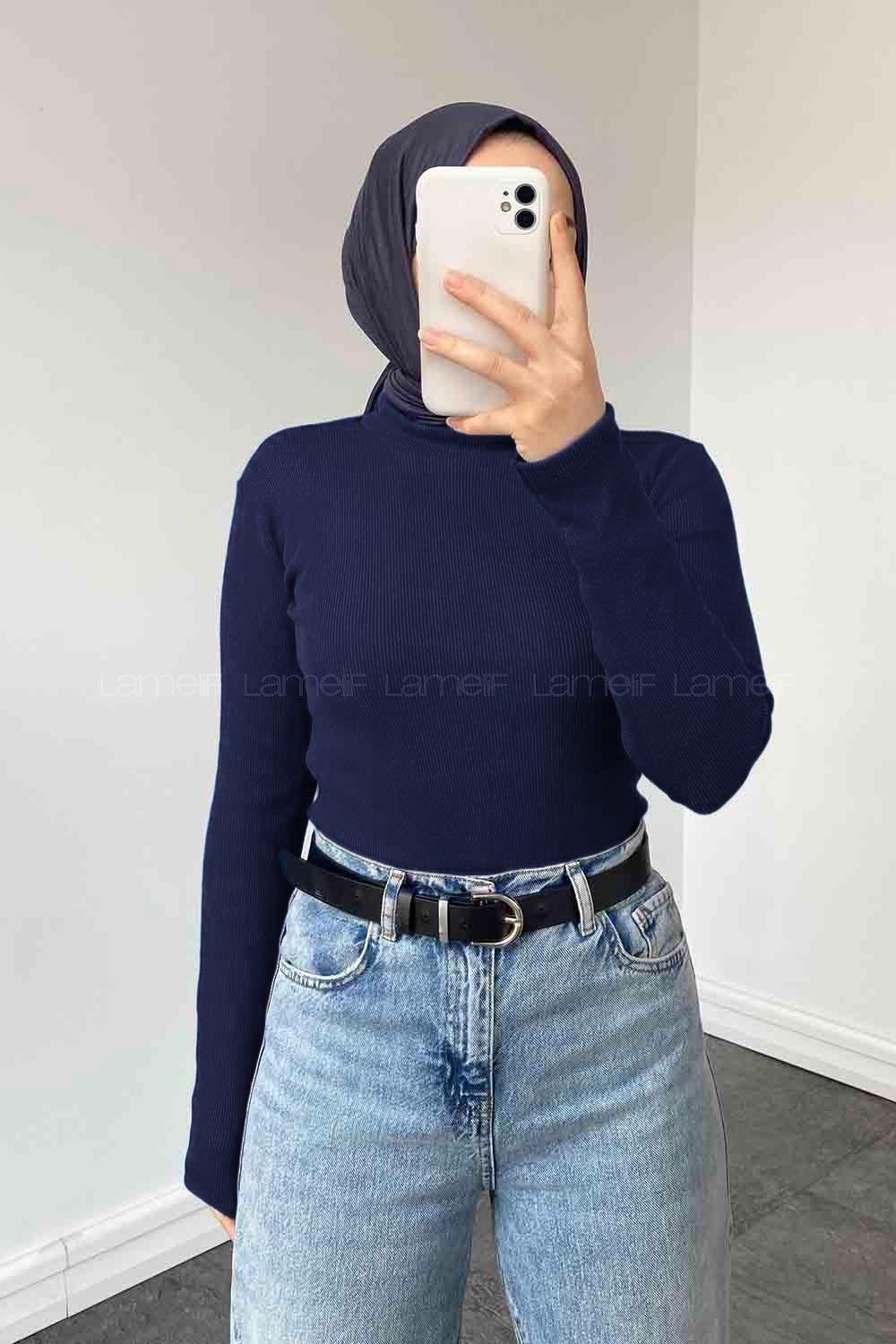 Balıkçı Yaka Fitilli Body Lacivert