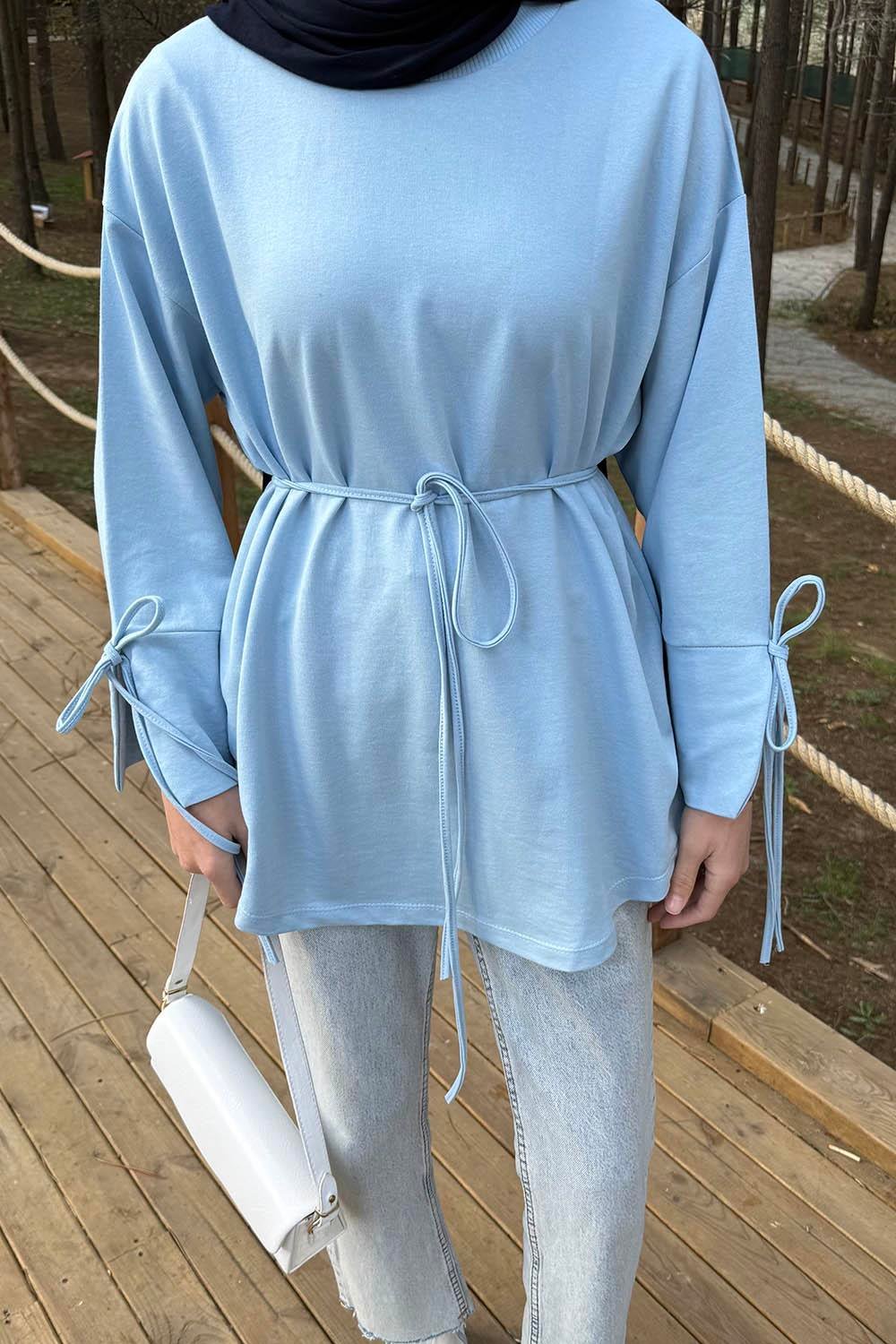 Yırtmaç Detaylı Sweat Bebe Mavisi
