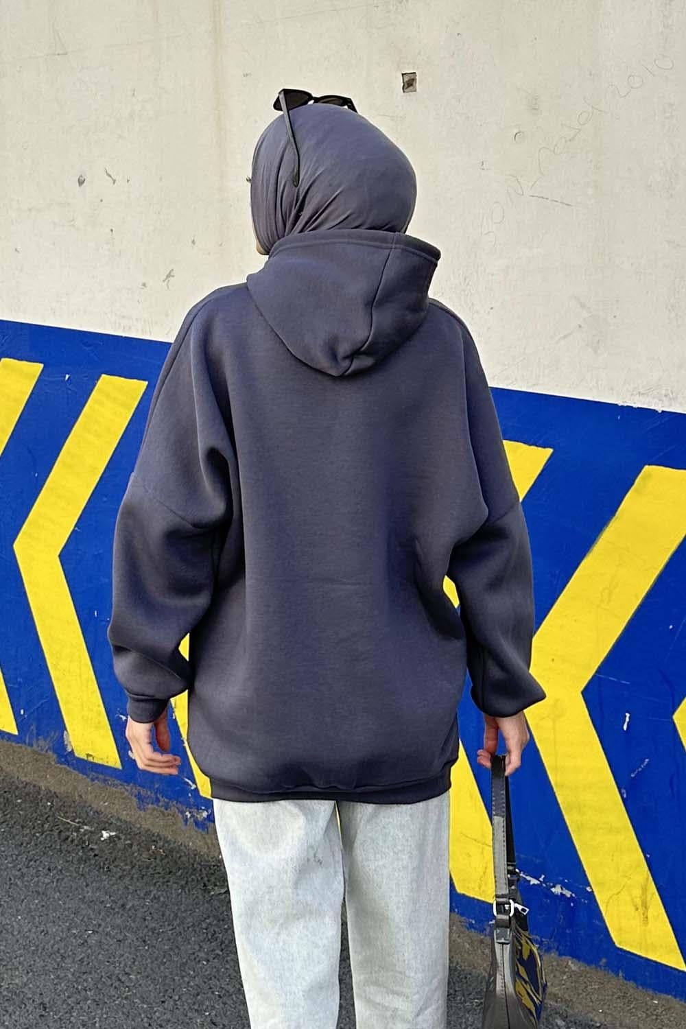 Üç İplik Kanguru Cep Sweatshirt Antrasit