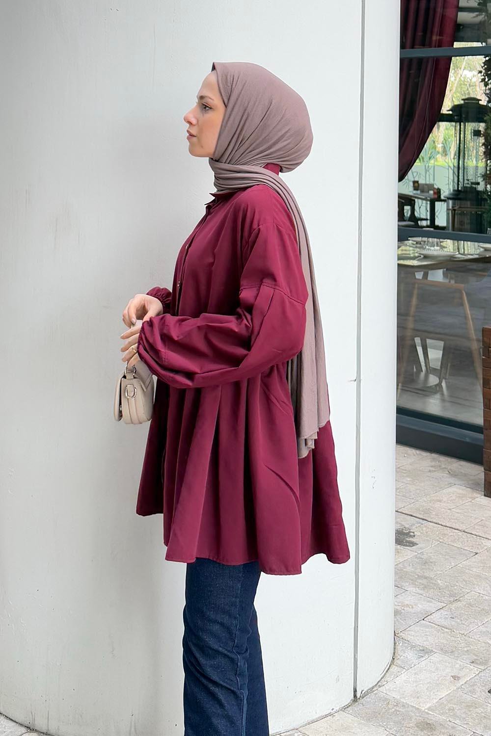 Lopez Balon Kol Tunik Bordo