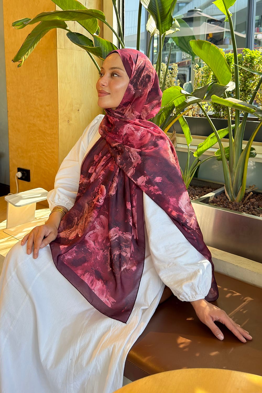 Gül Çiçek Desen Lara Soft Şal Bordo