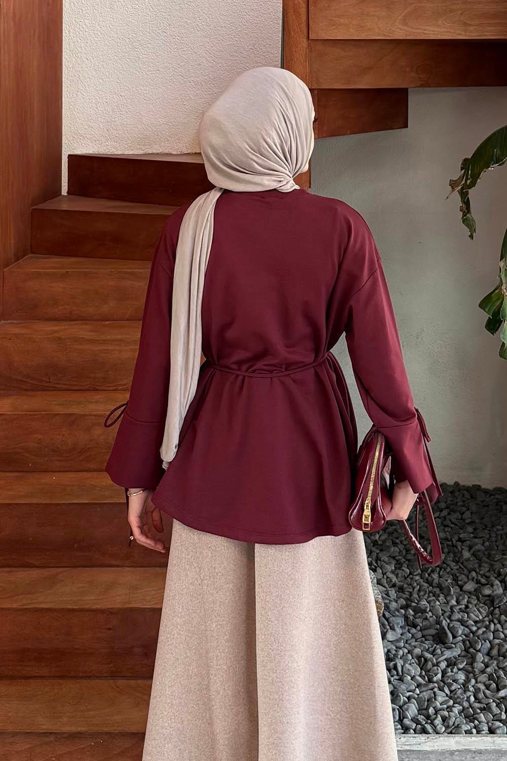Yırtmaç Detaylı Sweat Bordo