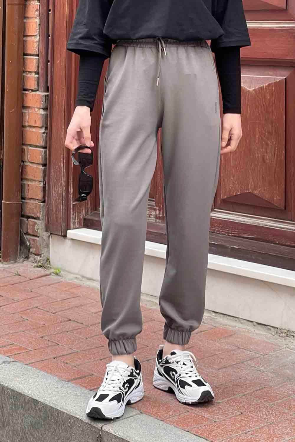 Modal Kumaş Paça Lastik Detay Eşofman Füme