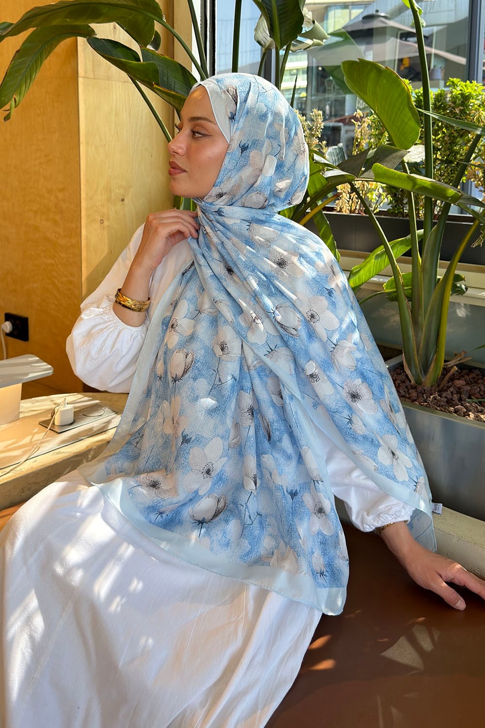 Çiçek Desen Lara Soft Şal Bebe Mavisi