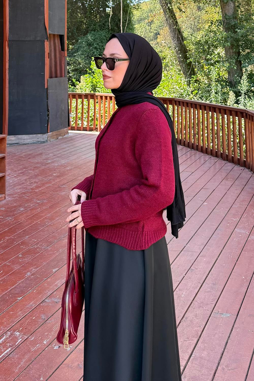 Bisiklet Yaka Kısa Hırka Bordo
