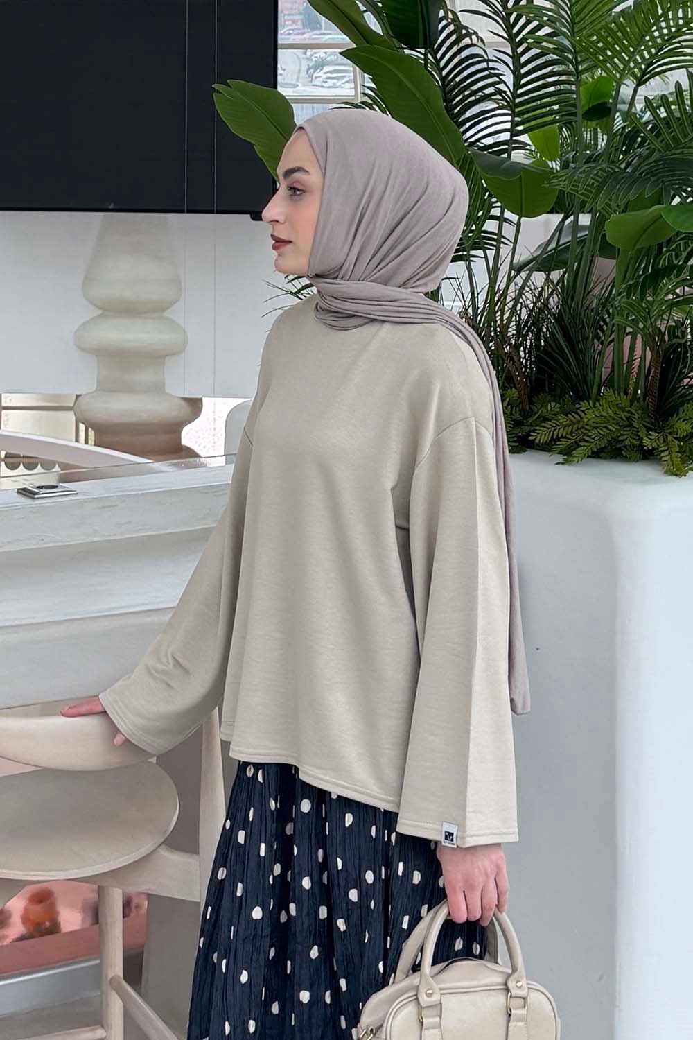 Kol Armalı Sweatshirt Bej