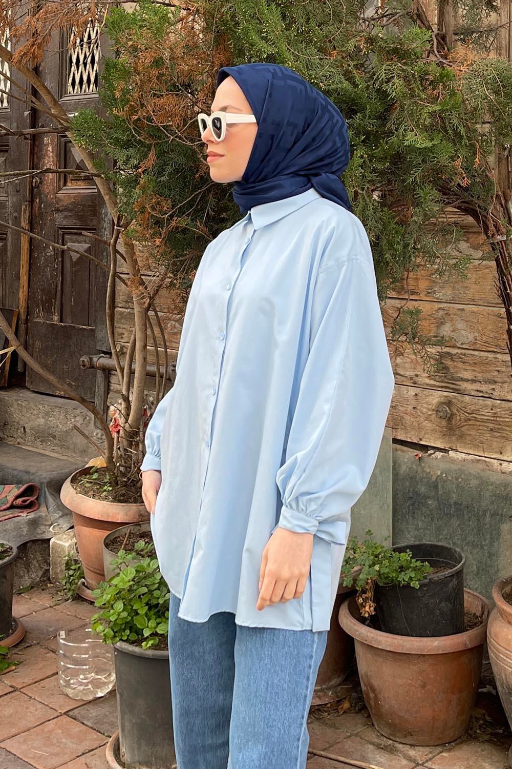 Kol Detaylı Gömlek 
Oversize Gömlek Bebe Mavisi