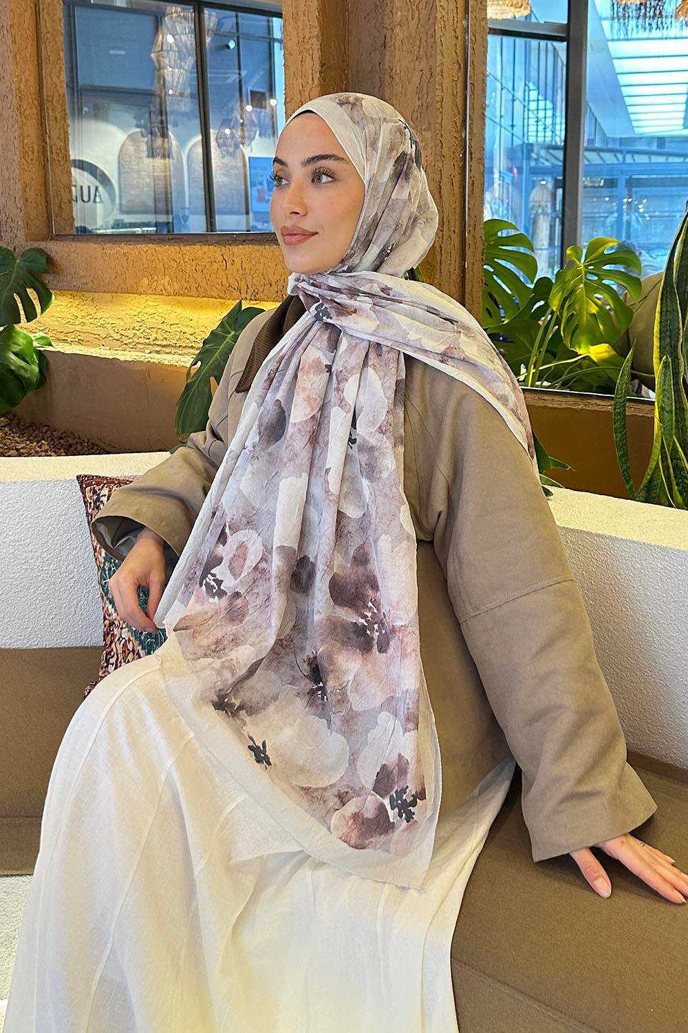 Batik Çiçek Desen Bambu Şal Taş