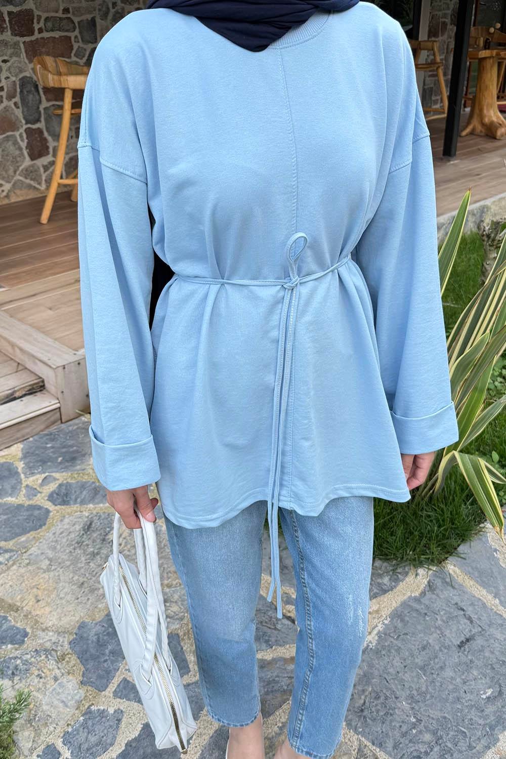 Yırtmaç Detaylı Sweat Bebe Mavisi