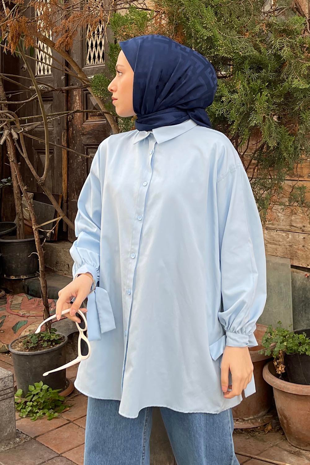 Kol Detaylı Gömlek 
Oversize Gömlek Bebe Mavisi