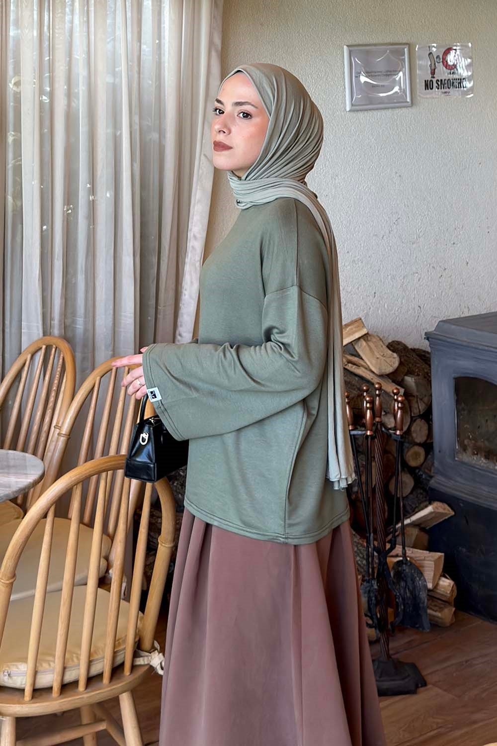Kol Armalı Sweatshirt Haki