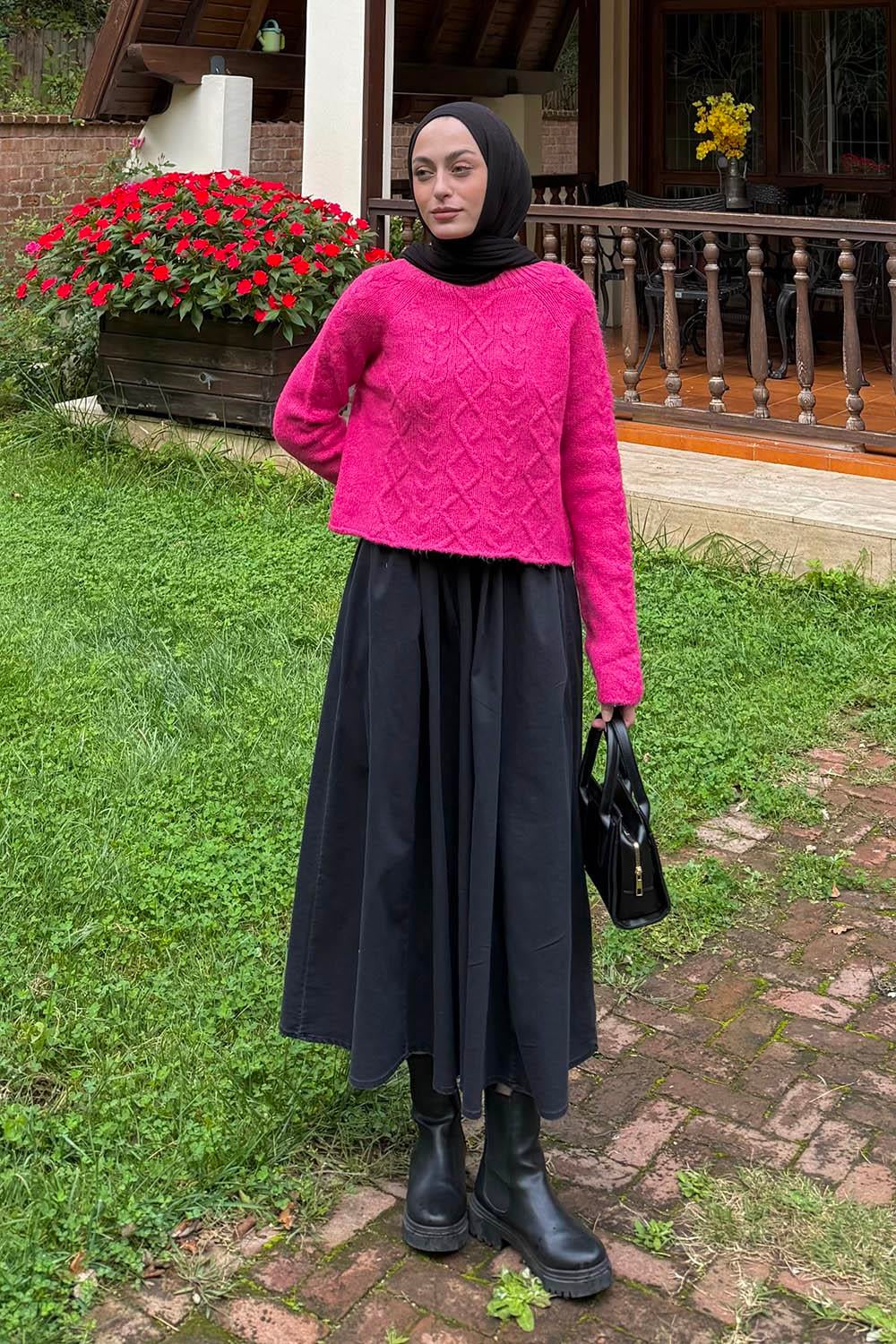 Örgülü Kazak Fuşya