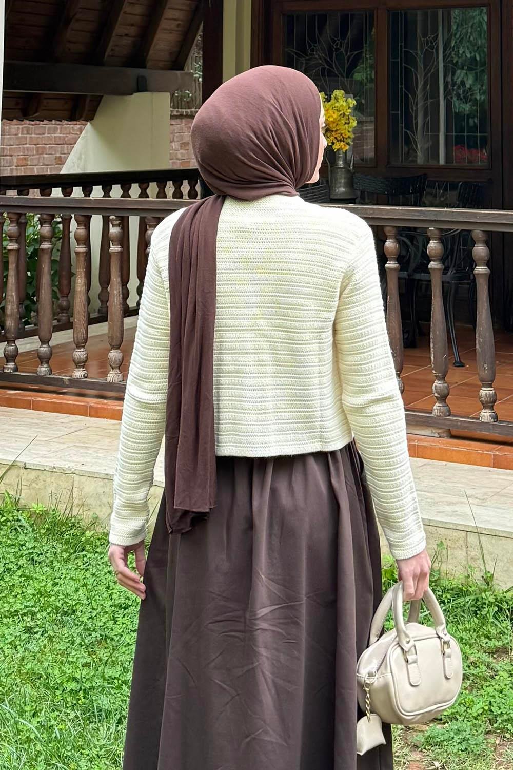 Links Desenli Crop Hırka Natural