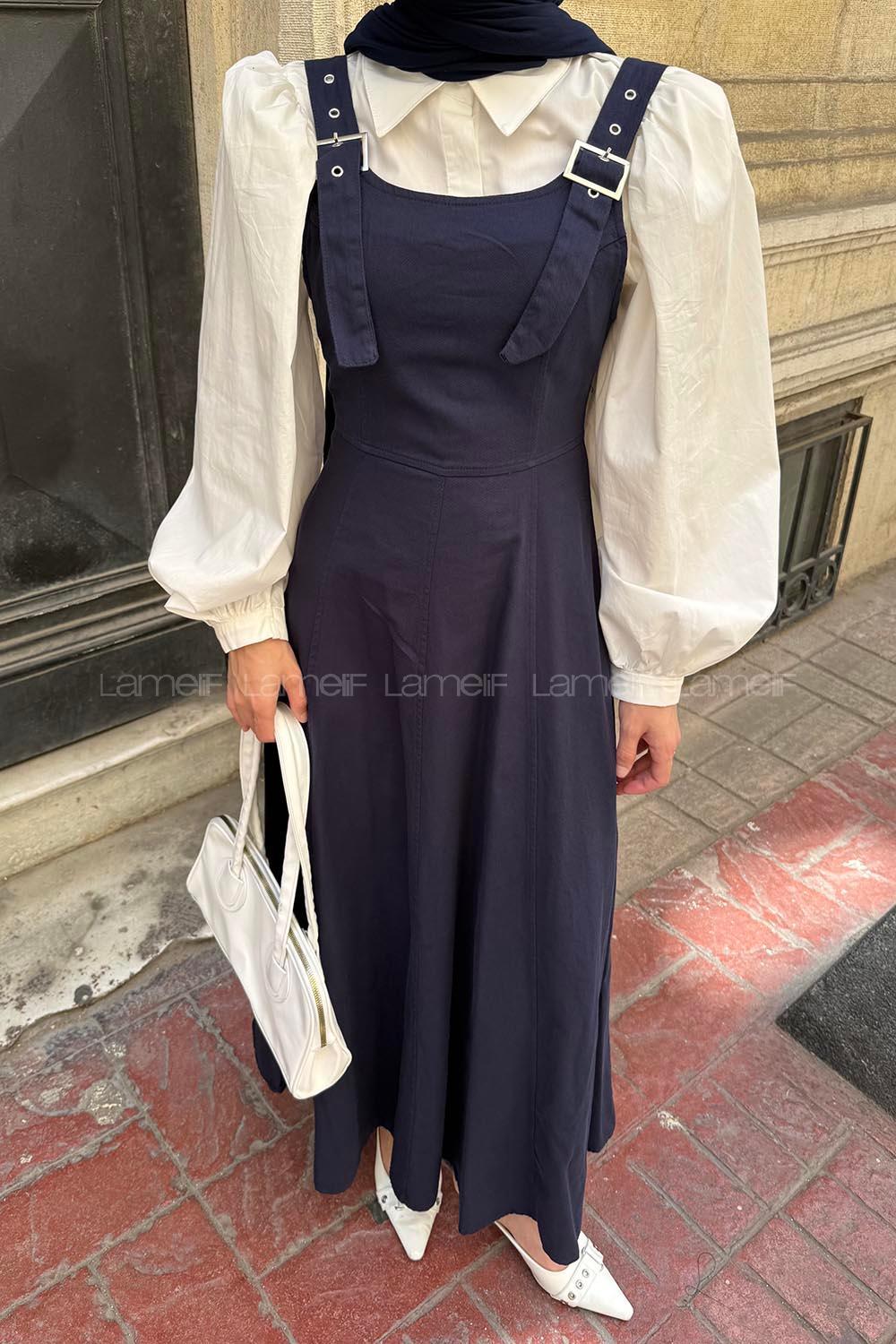 Askılı Gabardin Tesettür Jile Lacivert