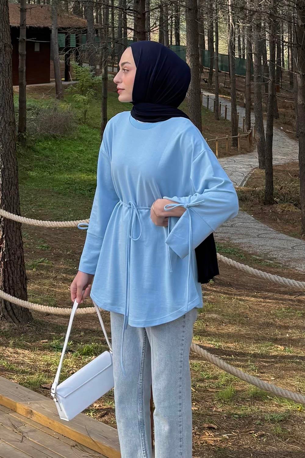 Yırtmaç Detaylı Sweat Bebe Mavisi