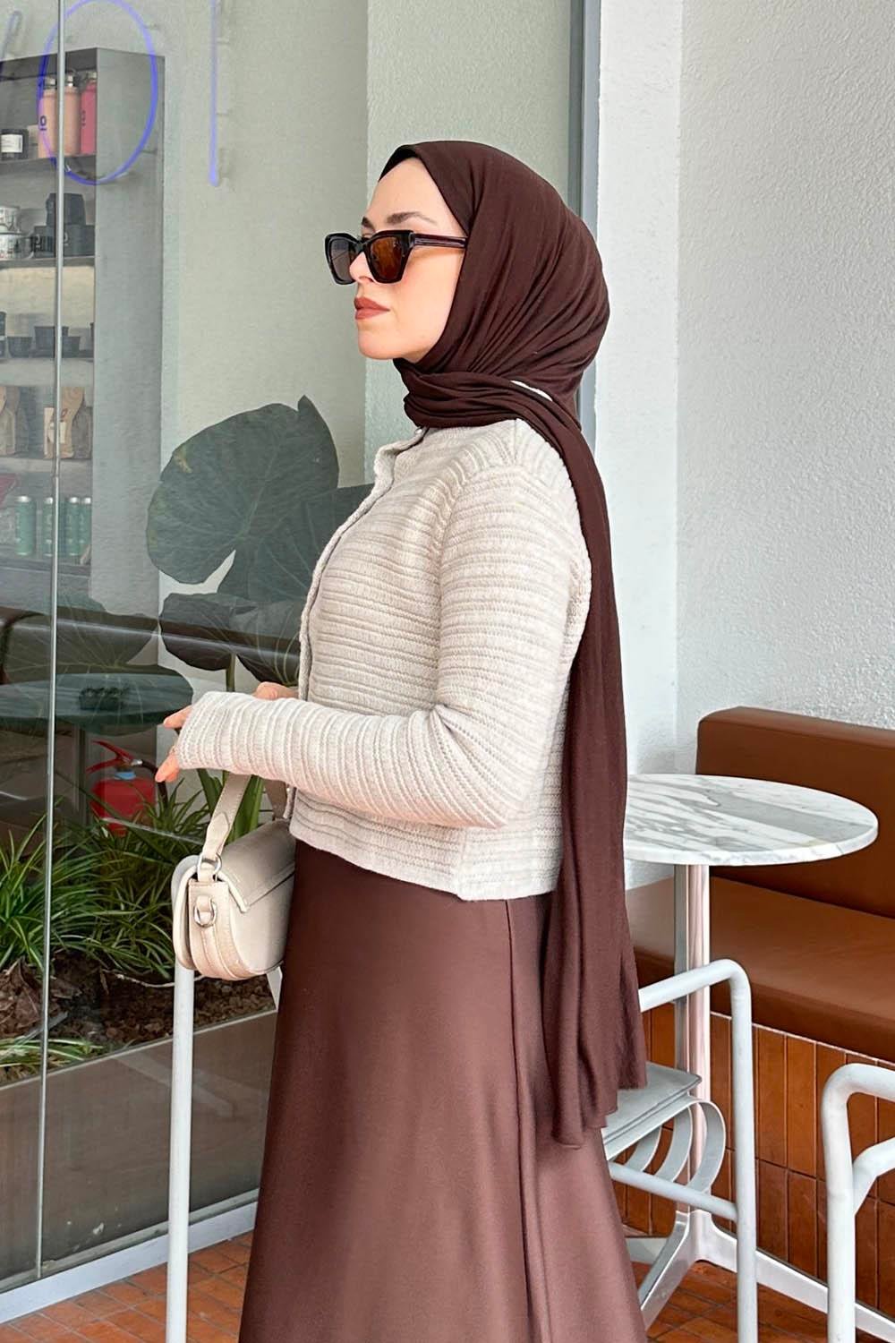 Links Desenli Crop Hırka Taş