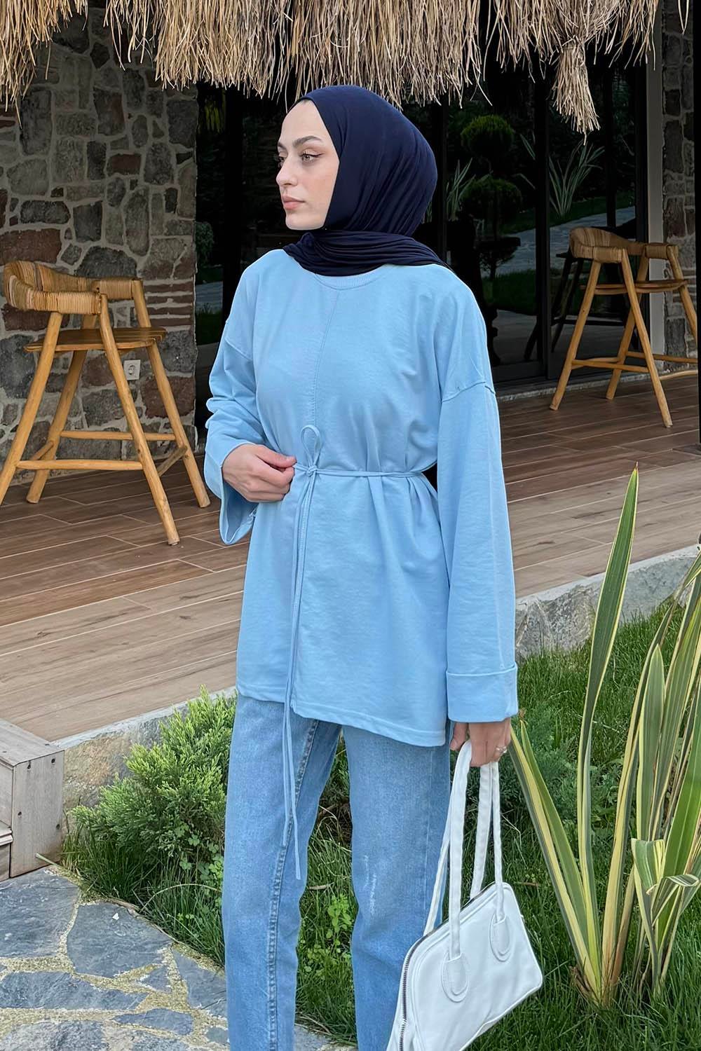 Yırtmaç Detaylı Sweat Bebe Mavisi
