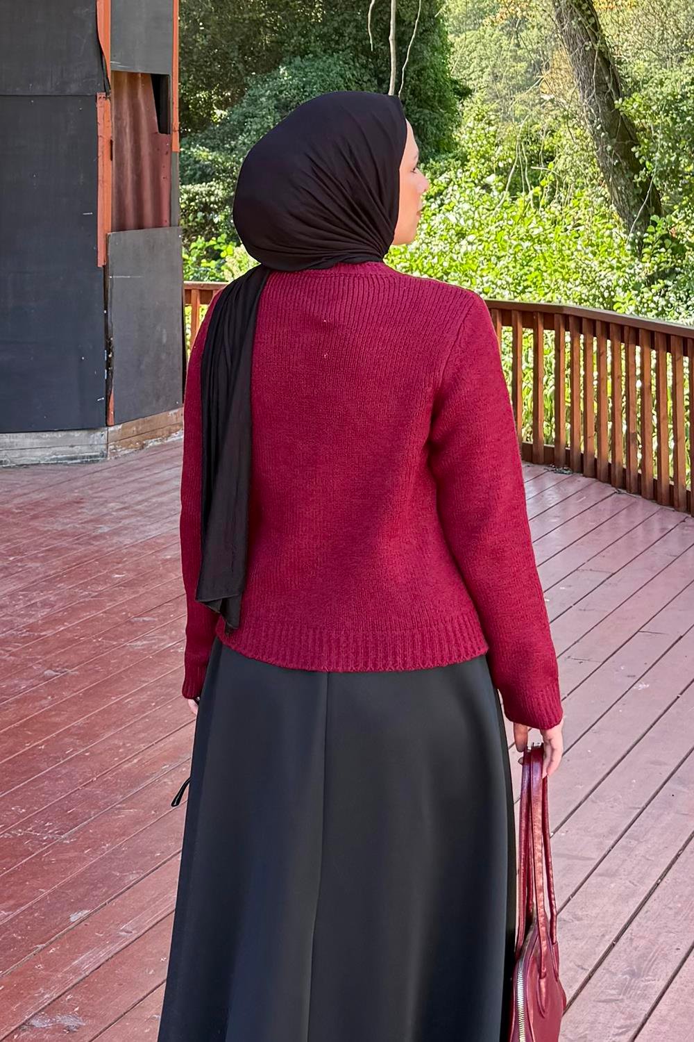 Bisiklet Yaka Kısa Hırka Bordo