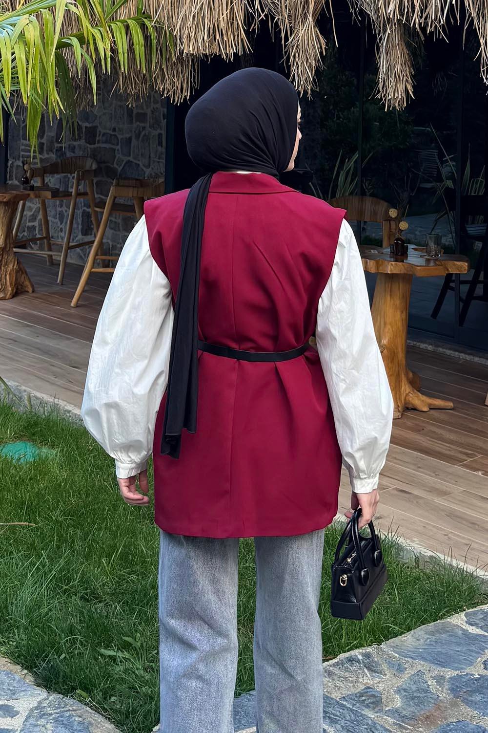 Cep Detaylı Yelek Bordo