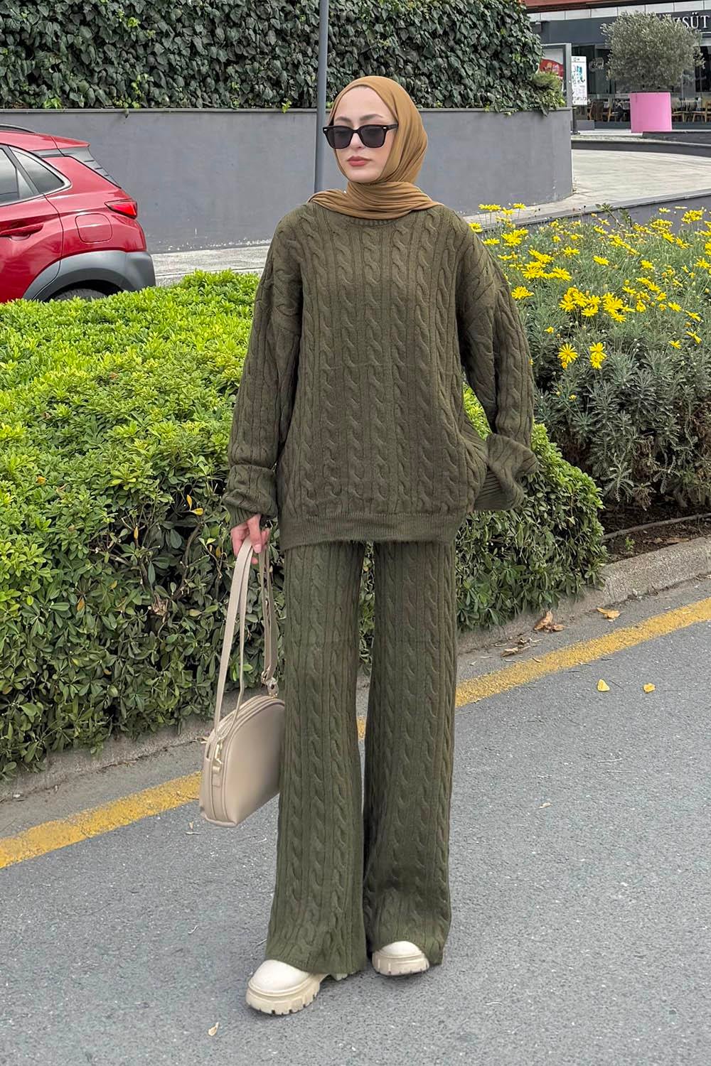 Örgülü Şardonlu Takım Haki
