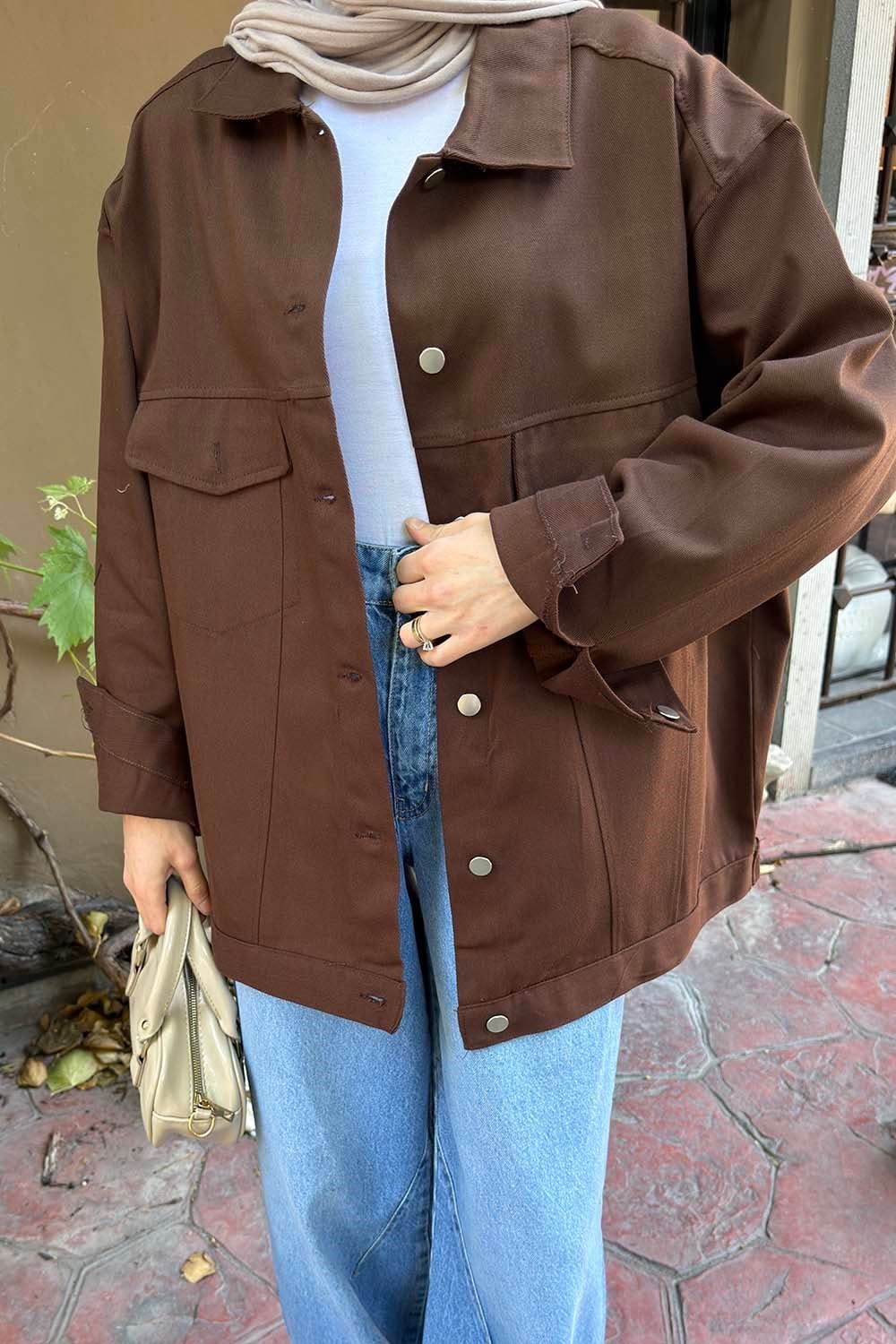 Gabardin Kapak Cepli Ceket Acı Kahverengi