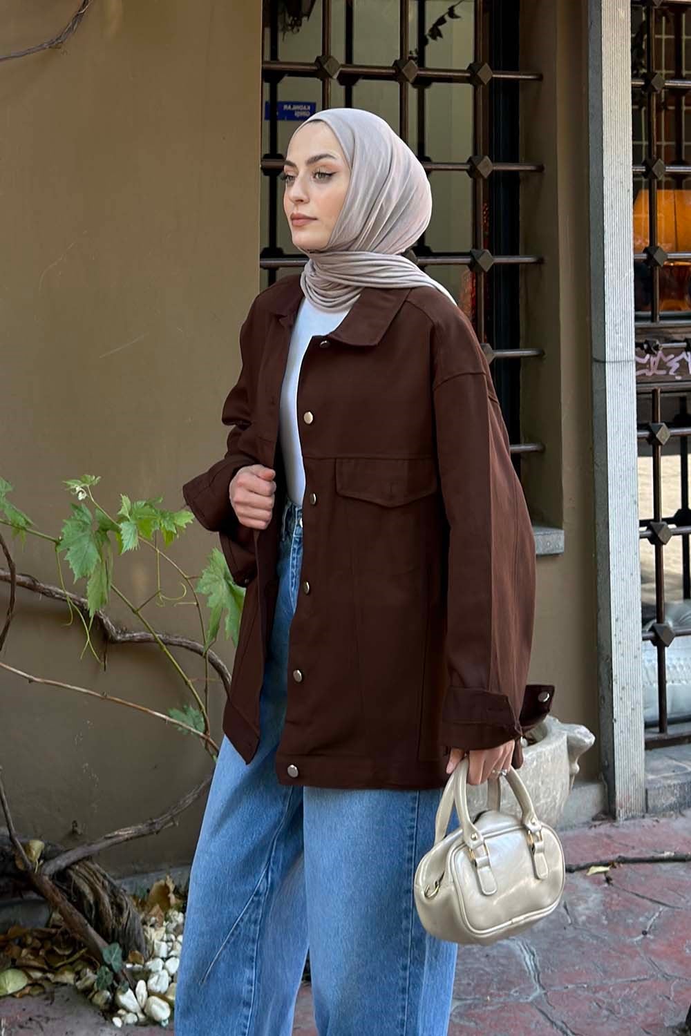 Gabardin Kapak Cepli Ceket Acı Kahverengi