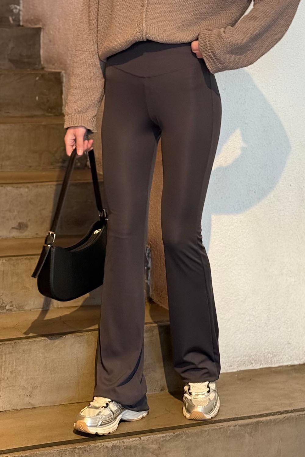 İspanyol Paça Tayt Pantolon Füme